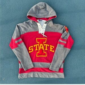 Iowa State Red and Gray Lace-Up Hooded Sweater